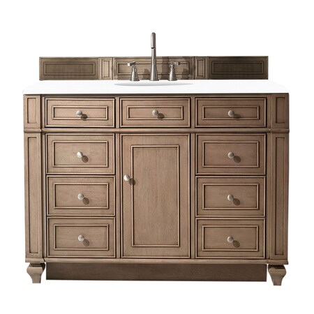 James Martin Vanities Bristol 48in Single Vanity, Whitewashed Walnut w/ 3 CM White Zeus Quartz Top 157-V48-WW-3WZ